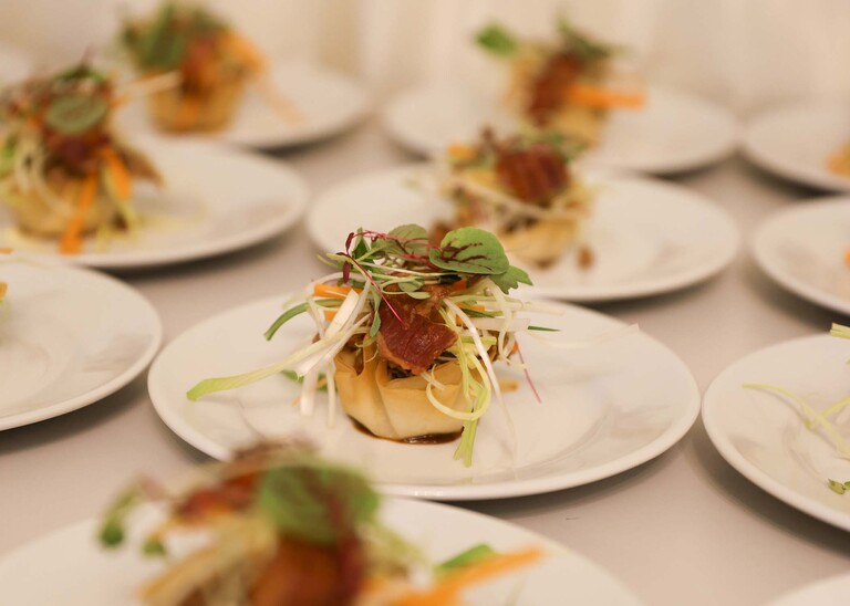 Starters plated up on a wedding day at Hungarian Hall Estate captured by Suffolk Wedding Photographer Hayley Denston Photography