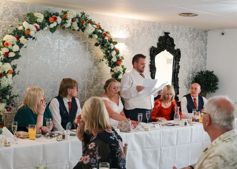 A groom giving his wedding speech on a wedding day at Venue 16 captured by suffolk wedding photographer Hayley Denston Photography
