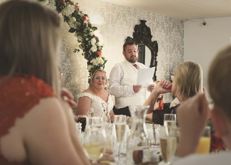 A groom giving his wedding speech on a wedding day at Venue 16 captured by suffolk wedding photographer Hayley Denston Photography