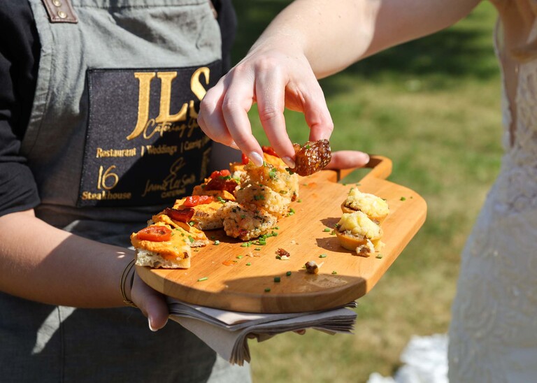 Canapes on a wedding day on a wedding day at Haughley Park Barn photographed by suffolk wedding photographer Hayley Denston Photography