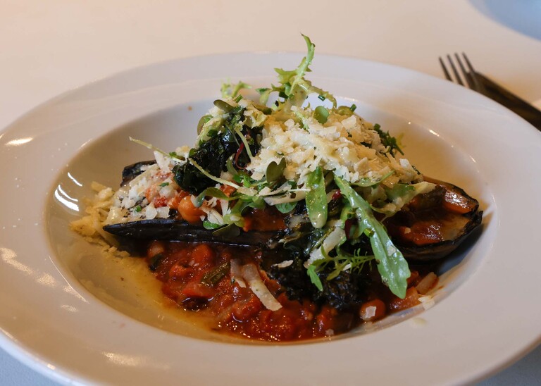 Vegetable ratatouille on a wedding day at Haughley Park Barn photographed by suffolk wedding photographer Hayley Denston Photography